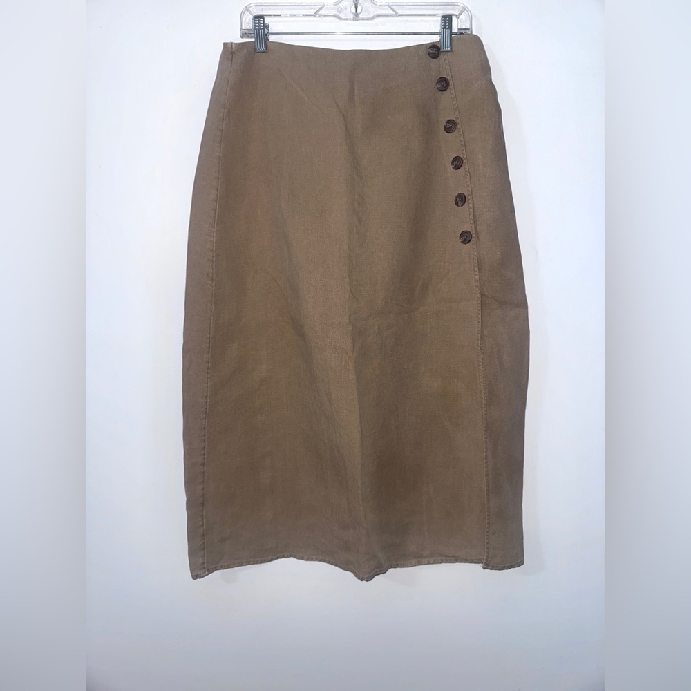 Free People Button-Accent Brown Linen Blend Skirt